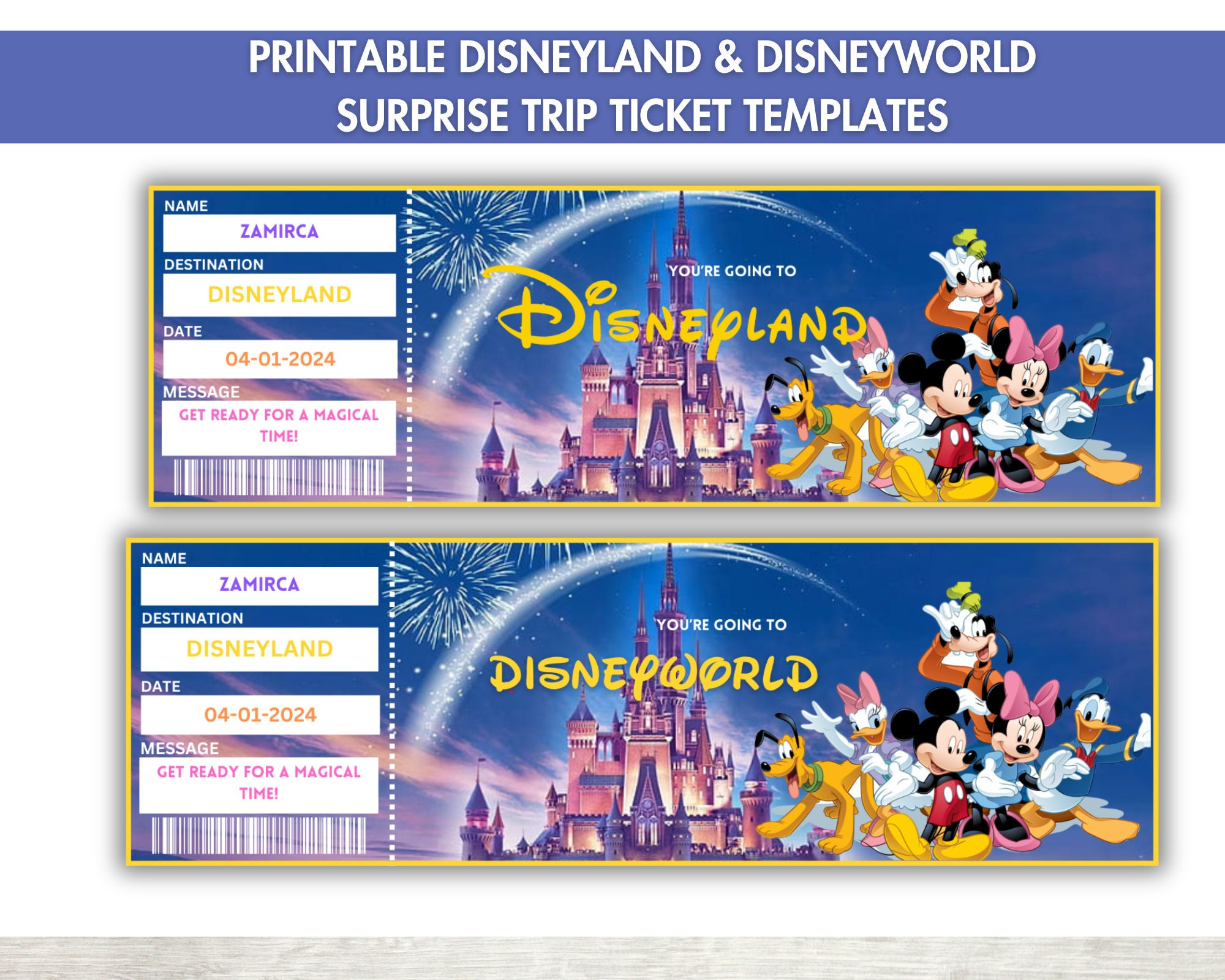 Printable Disneyland Surprise Ticket Template, Disneyworld Ticket with regard to Printable Fake Disneyland Tickets