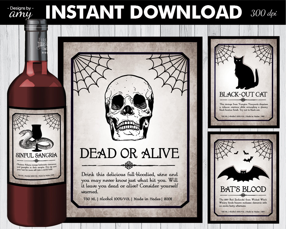 Printable Halloween Wine Labels, Wine Labels, Halloween Party in Halloween Wine Labels Printable