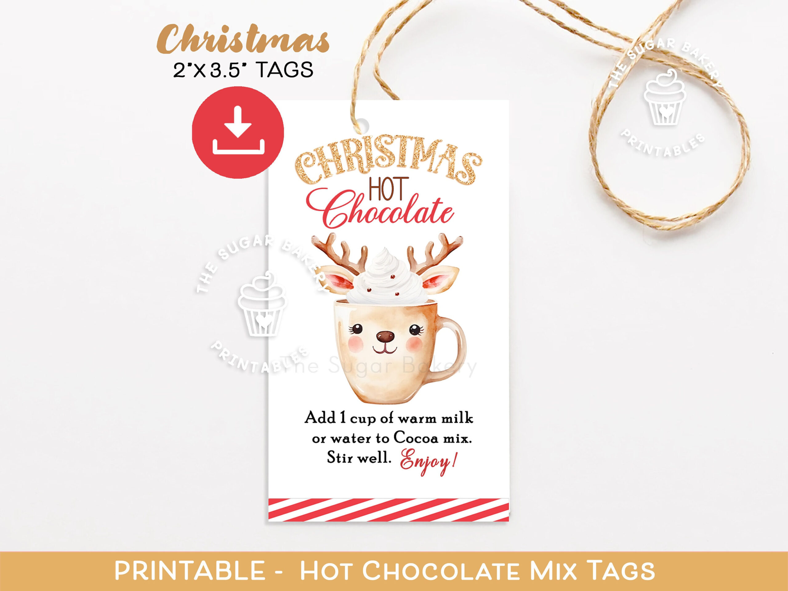 Printable Hot Chocolate Mix Gift Tags, Reindeer Hot Cocoa Mix Tags for Printable Hot Cocoa Tags