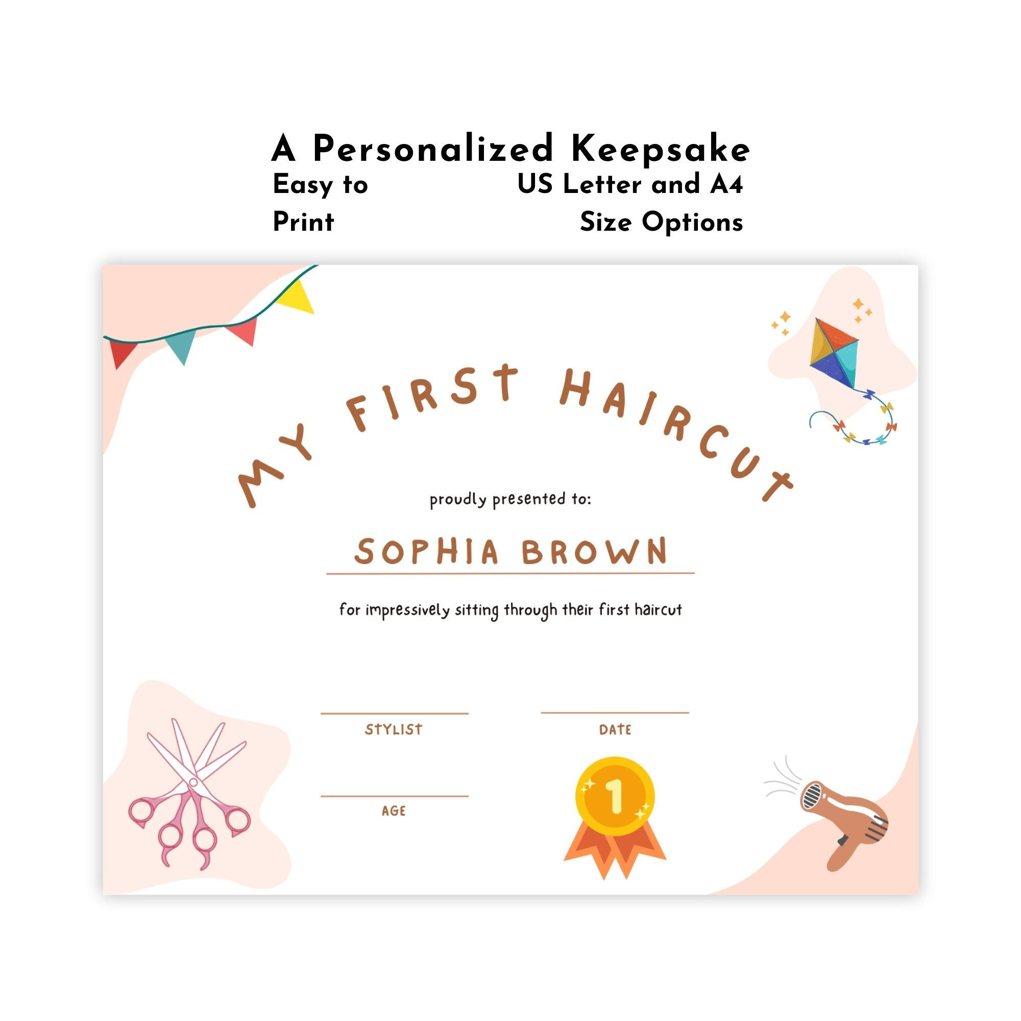 Printable My First Haircut Certificate, First Haircut Keepsake For in Free Printable First Haircut Certificate