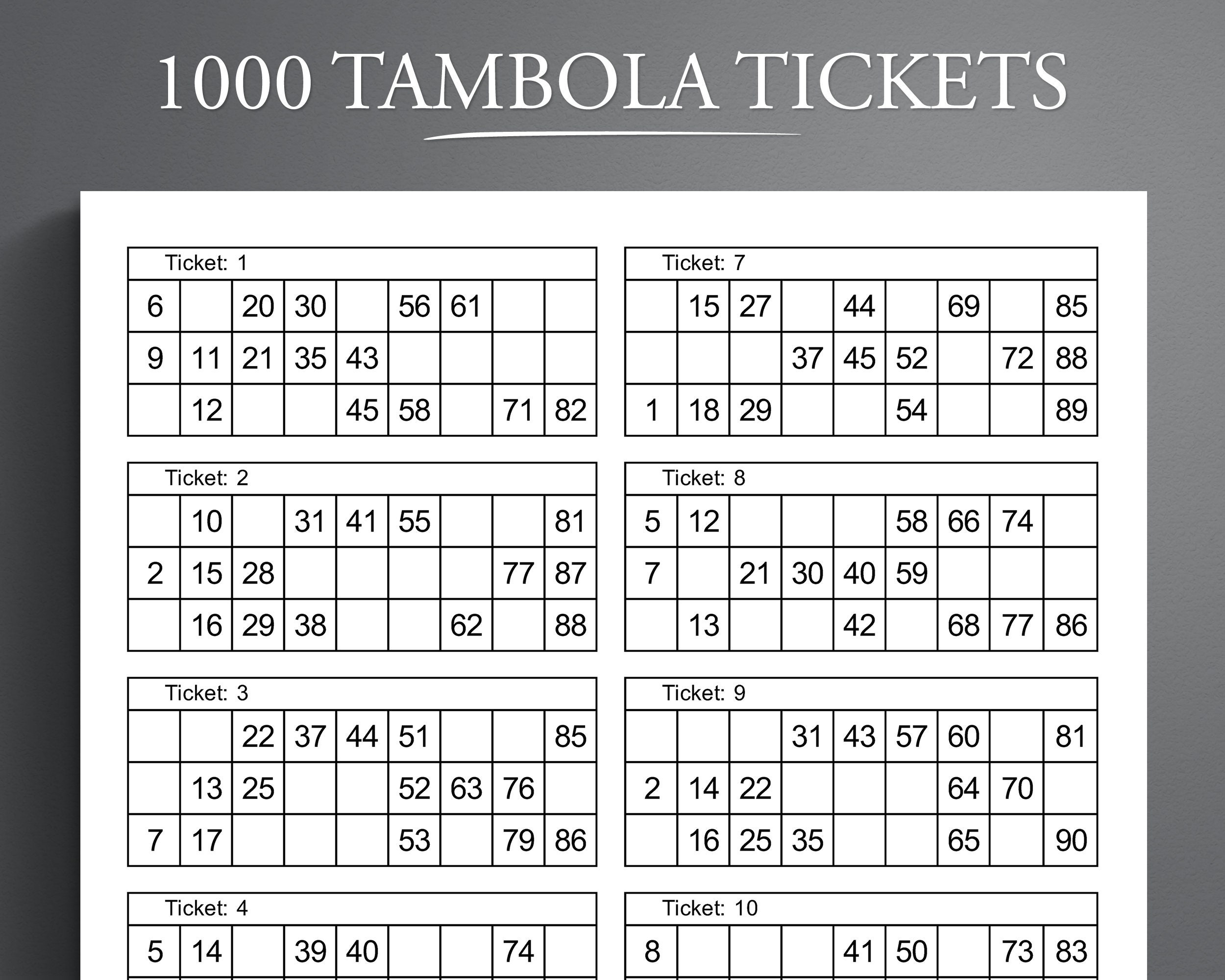 Printable Set Of 1,000 Tambola Tickets. 12 Tickets Per Page. 84 throughout Free Tambola Tickets Printable
