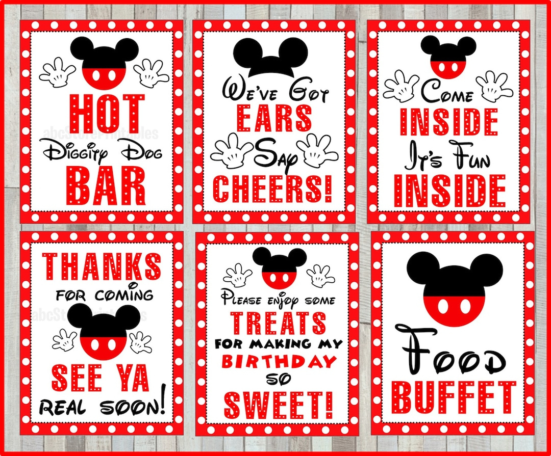 Printable Set Of Mickey Mouse Party Signs, 5X7 And 8X10 Instant within Mickey Mouse Party Free Printables