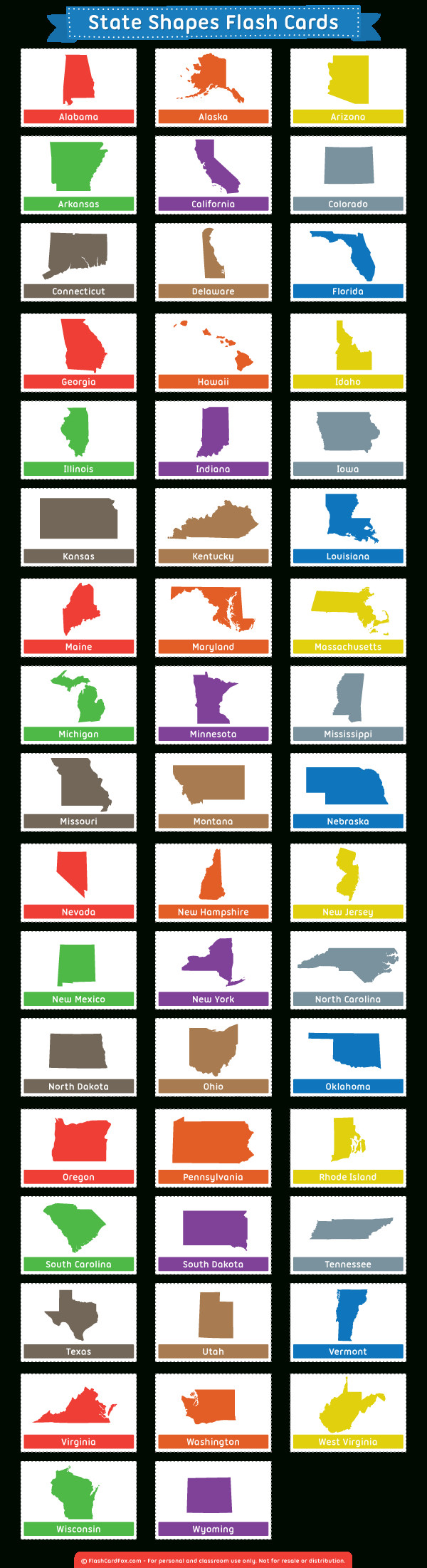 Printable State Shapes Flash Cards with regard to 50 States Flash Cards Printable