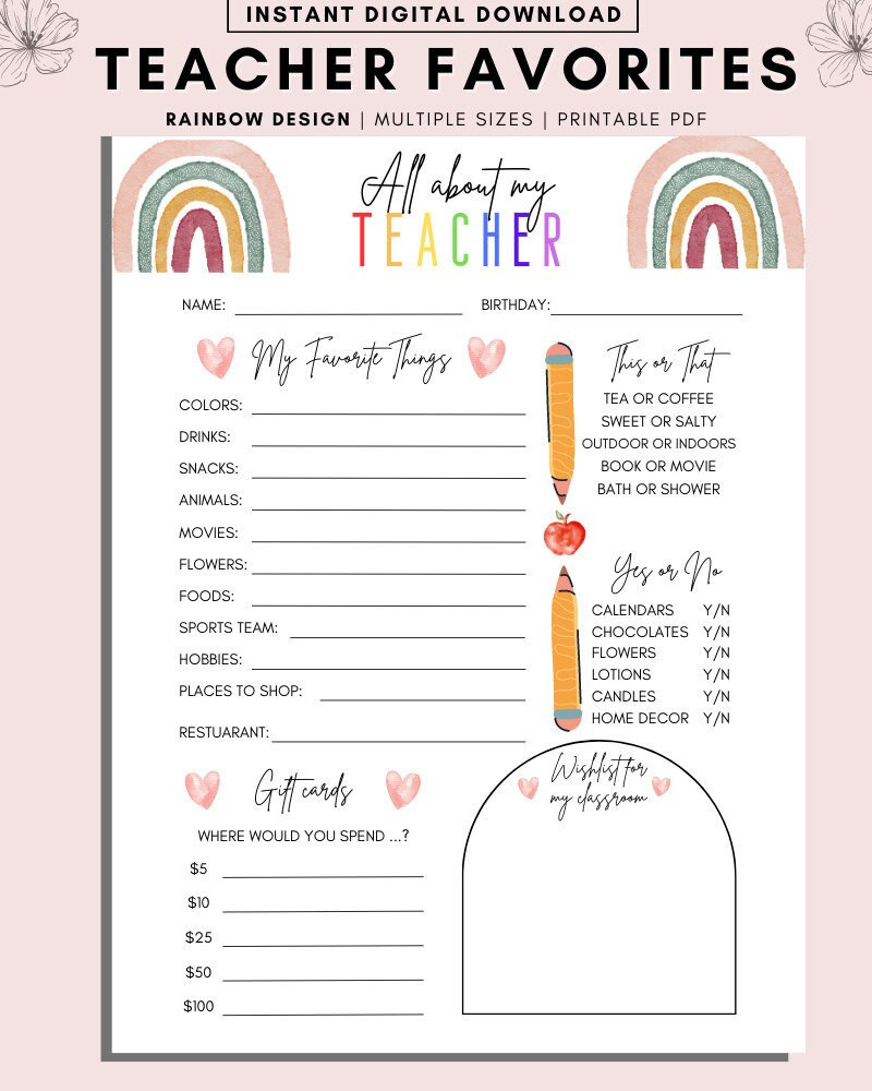Printable Teacher Questionnaire, Getting To Know You Questionnaire with regard to Teacher Questionnaire Free Printable