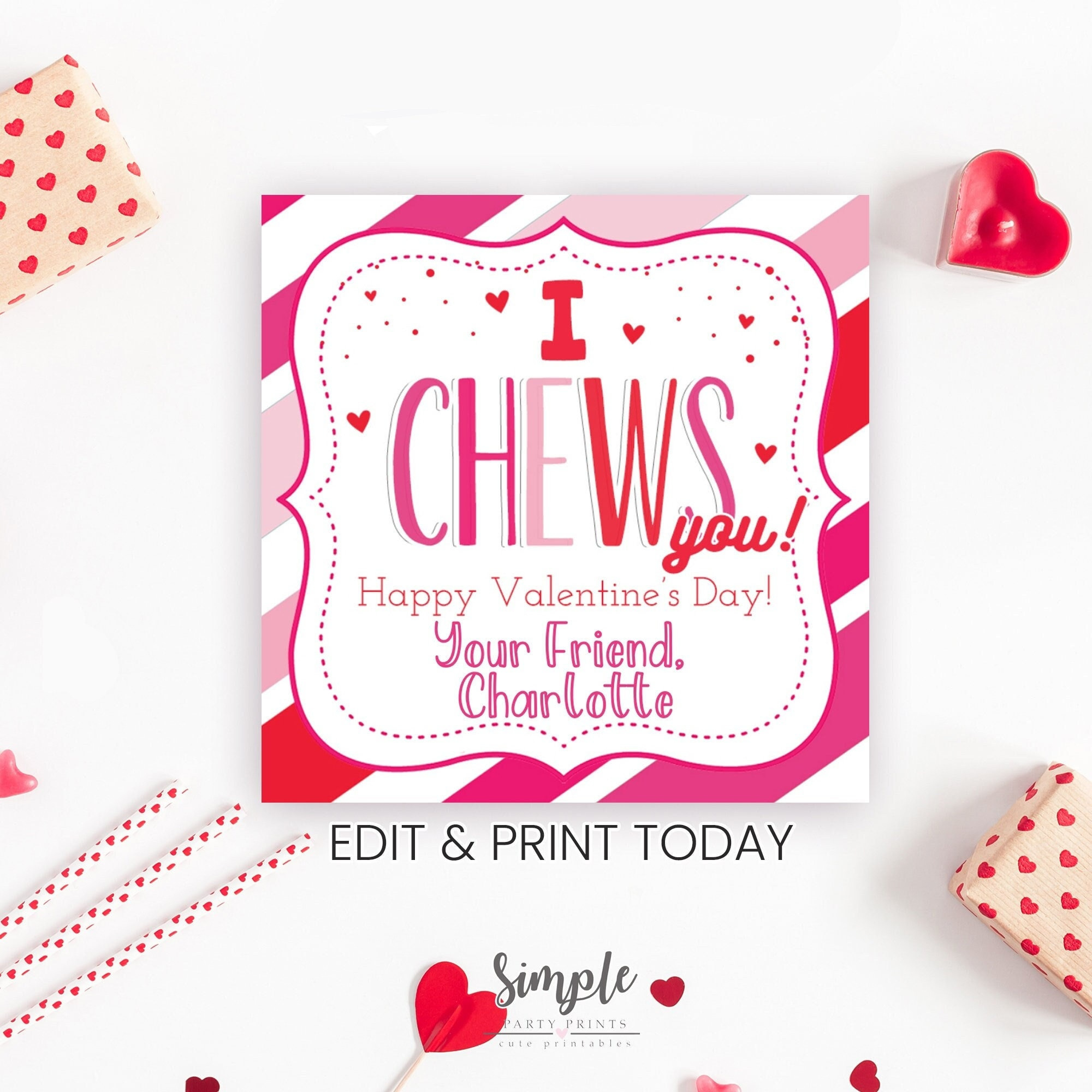 Printable Valentine&amp;#039;S Day I Chews You Tags For Kids Classroom in I Chews You Valentine Printable