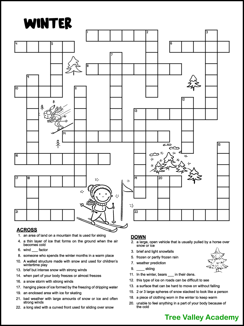Printable Winter Crossword Puzzles For Kids - Tree Valley Academy throughout Hard Crossword Puzzles Printable