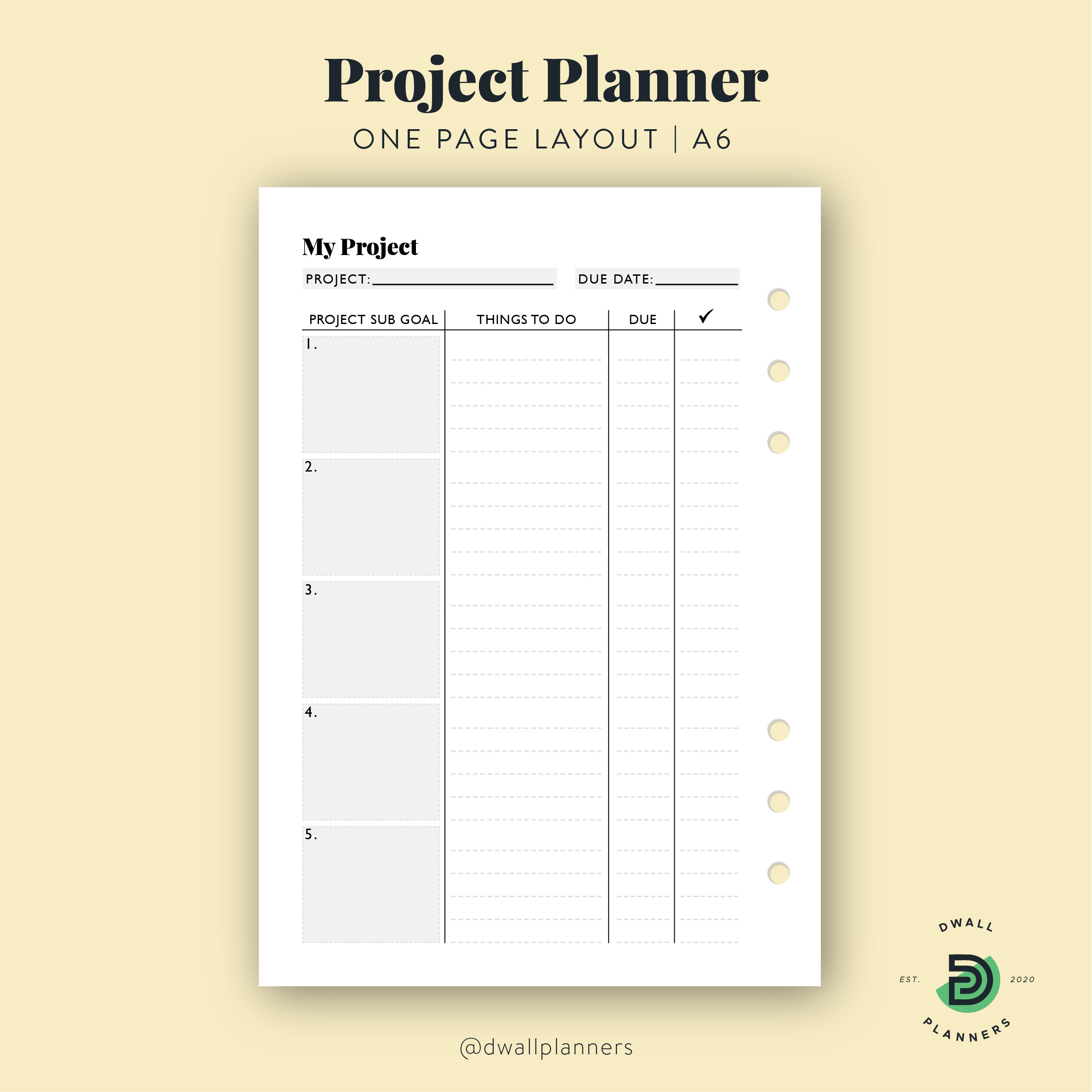 Project Planner Printable Insert | A6 Size throughout A6 Planner Printables Free