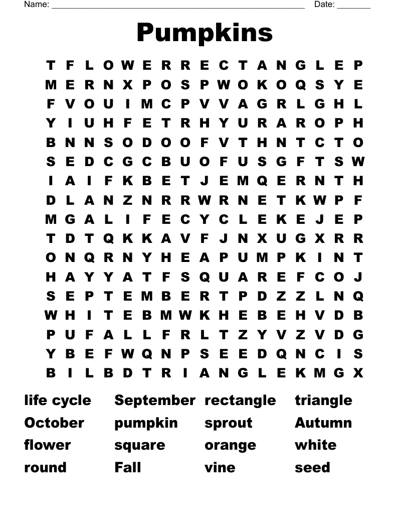 Pumpkins Word Search - Wordmint inside Pumpkin Word Search Free Printable