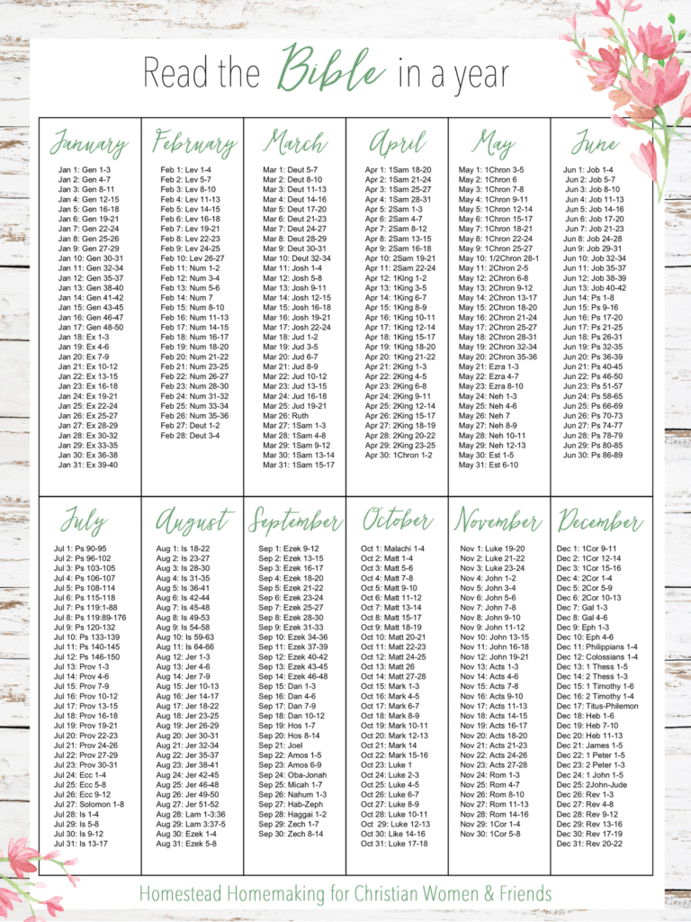 Read The Bible In A Year | Homestead Homemaking - Amy K Fewell pertaining to Free Printable Read the Bible in a Year Plan
