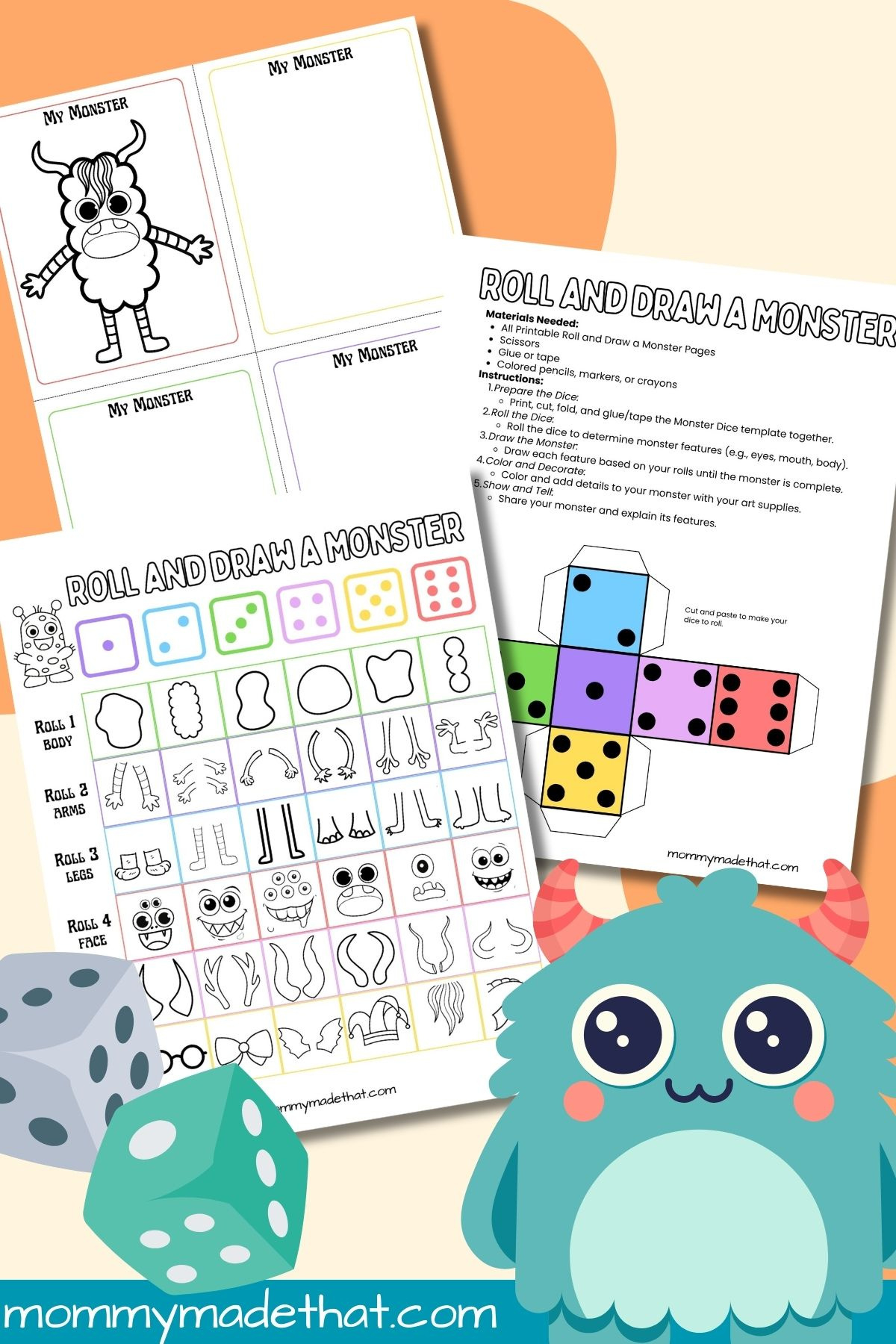 Roll &amp;amp; Draw A Monster Game (Free Printable) with regard to Roll And Draw Free Printable