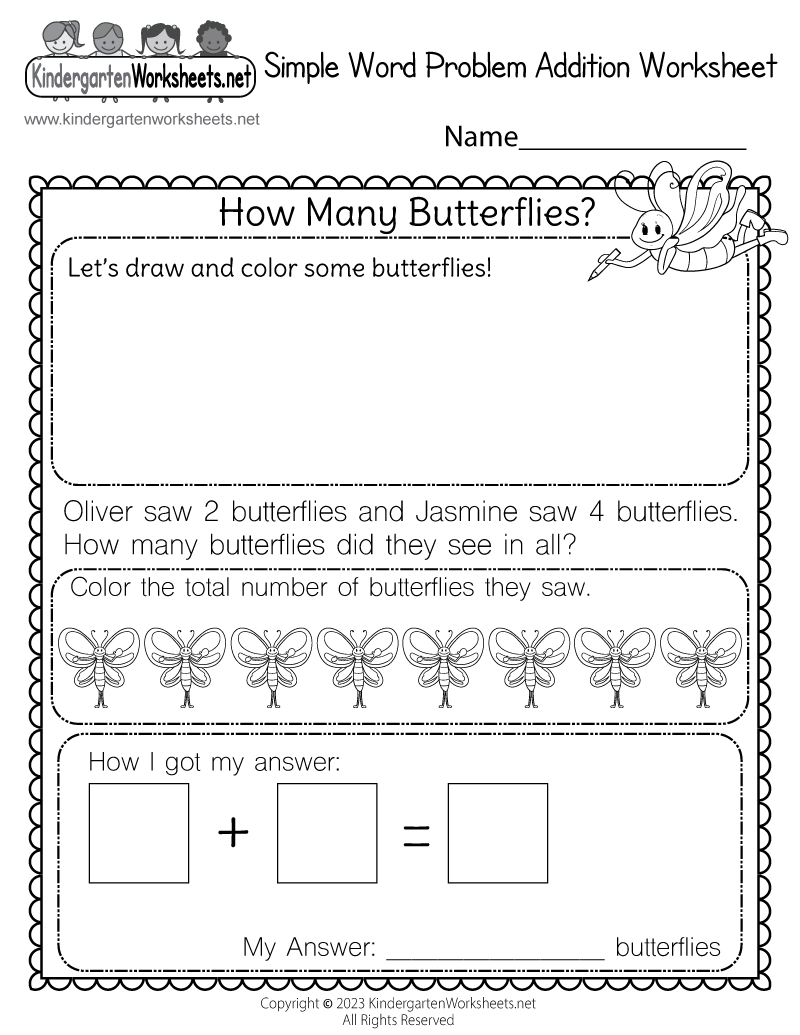 Simple Word Problem Addition Worksheet - Free Printable, Digital within Simple Word Problem Addition Worksheet