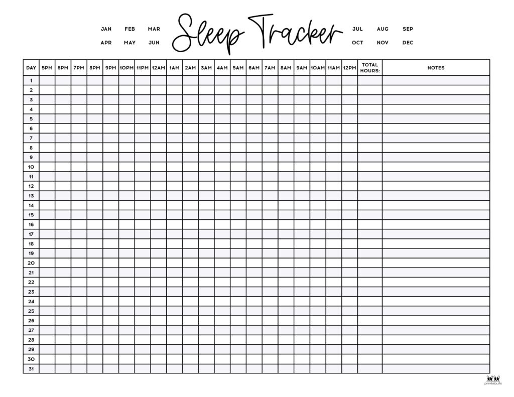 Sleep Trackers - 13 Free Printables | Printabulls in Free Printable Sleep Tracker