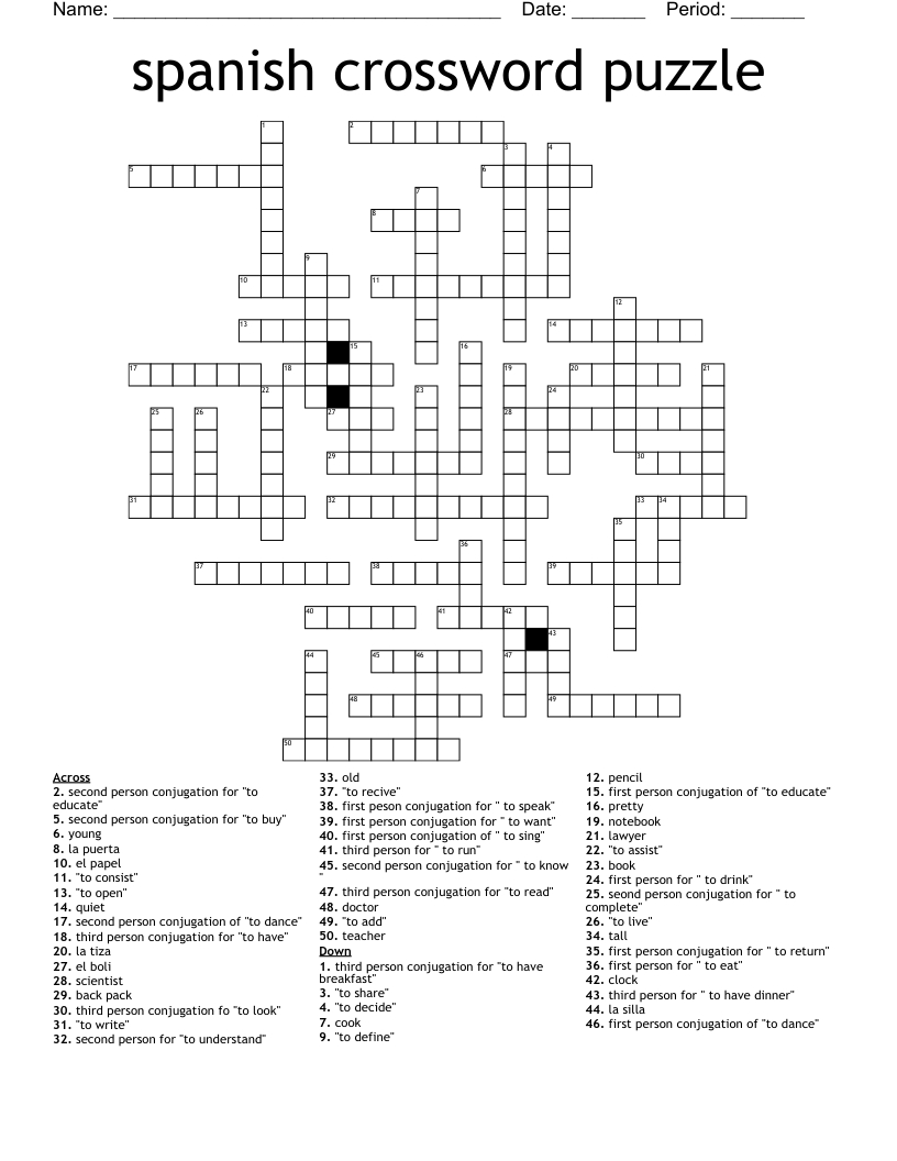 Spanish Crossword Puzzle - Wordmint for Spanish Crossword Puzzles Printable