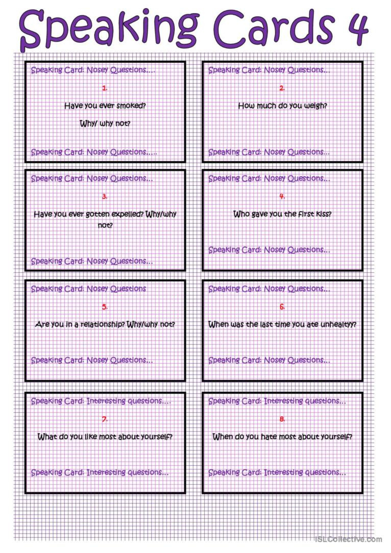 Speaking Cards 4 Icebreaker: English Esl Worksheets Pdf &amp;amp; Doc regarding Speaking Worksheets Printable Intermediate