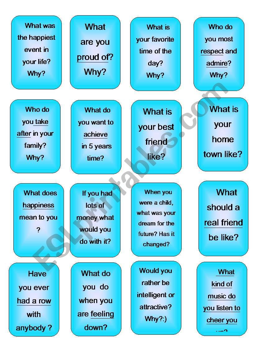 Speaking Cards - Varieties. Intermediate. 1 Minute Speaking. - Esl pertaining to Speaking Worksheets Printable Intermediate