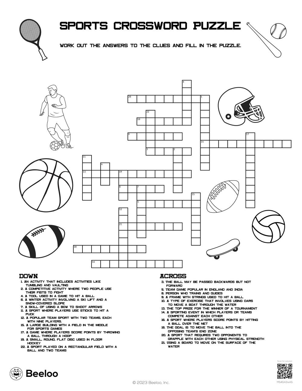 Sports Crossword Puzzle • Beeloo Printable Crafts And Activities pertaining to Crossword Puzzles Sports Printable