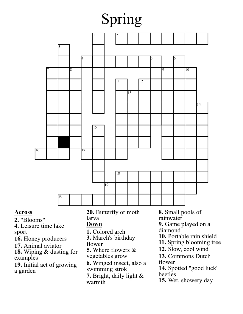 Spring Crossword - Wordmint intended for Spring Crossword Printable
