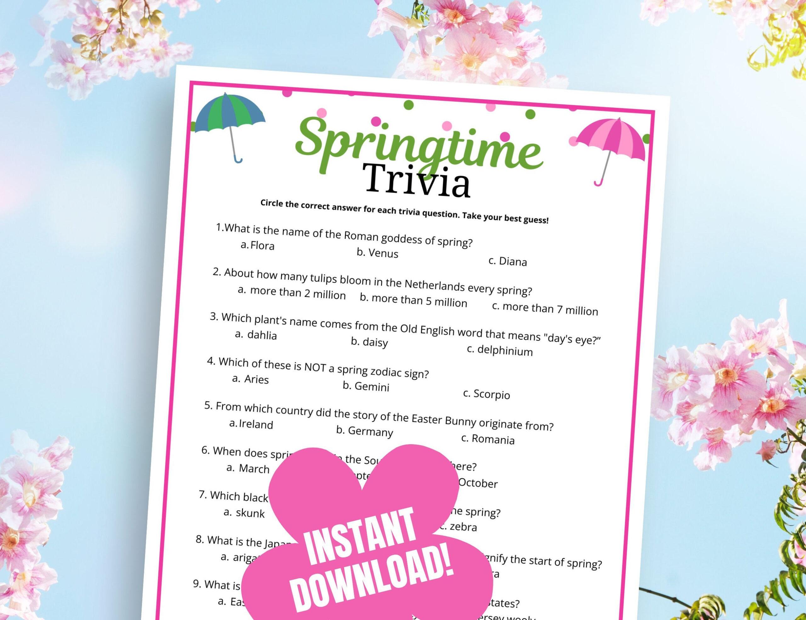 Spring Trivia Game Printable, Fun Spring Questions And Answers intended for Springtime Trivia Questions and Answers Printable