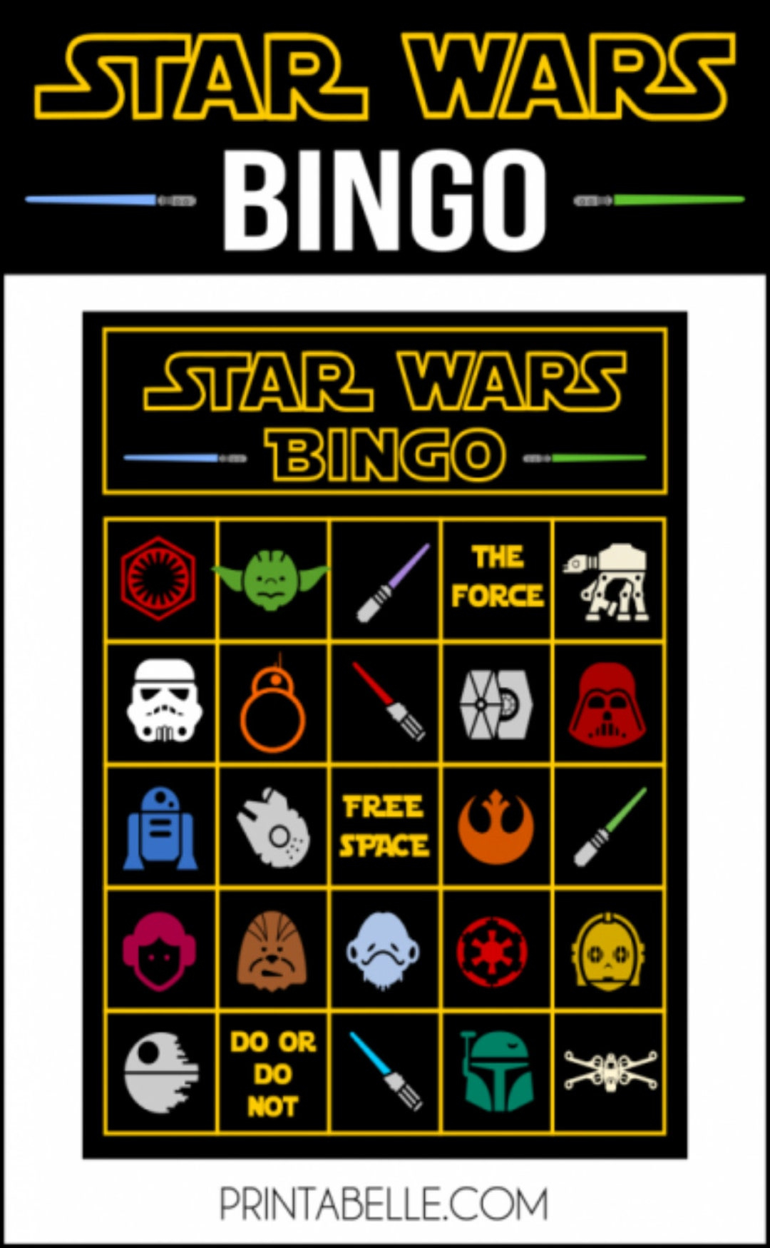 Star Wars Inspired Bingo Game Printable - Instant Download! (Pdf with Star Wars Bingo Printable