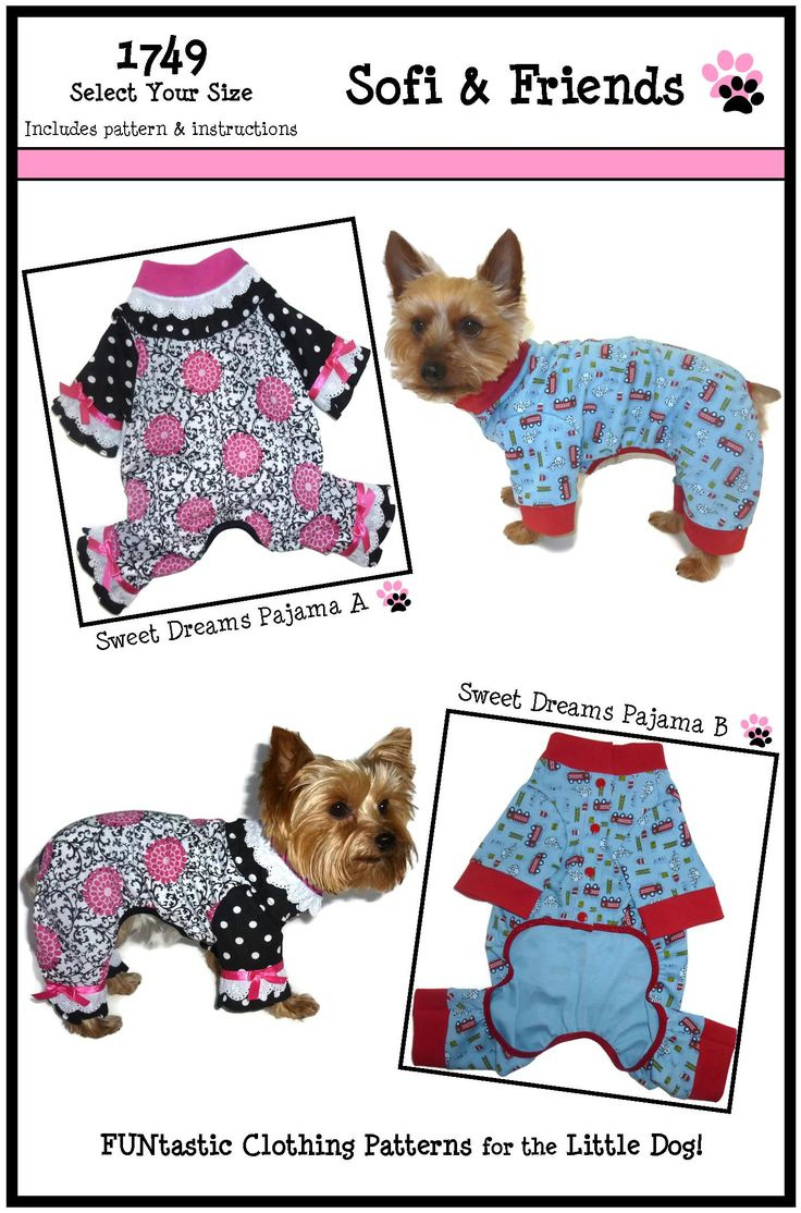 Sweet Dreams Dog Pajamas Sewing Pattern 1749 Dog Jammies Dog in Pajama Free Printable Sewing Patterns For Dog Clothes
