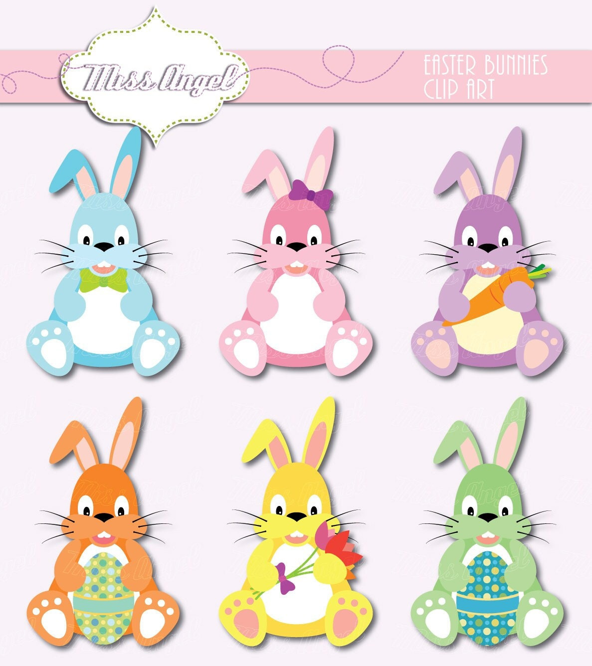 Sweet Easter Bunnies Clip Art. 6 Rabbits 6. Colorful Bunny With intended for Printable Easter Bunnies