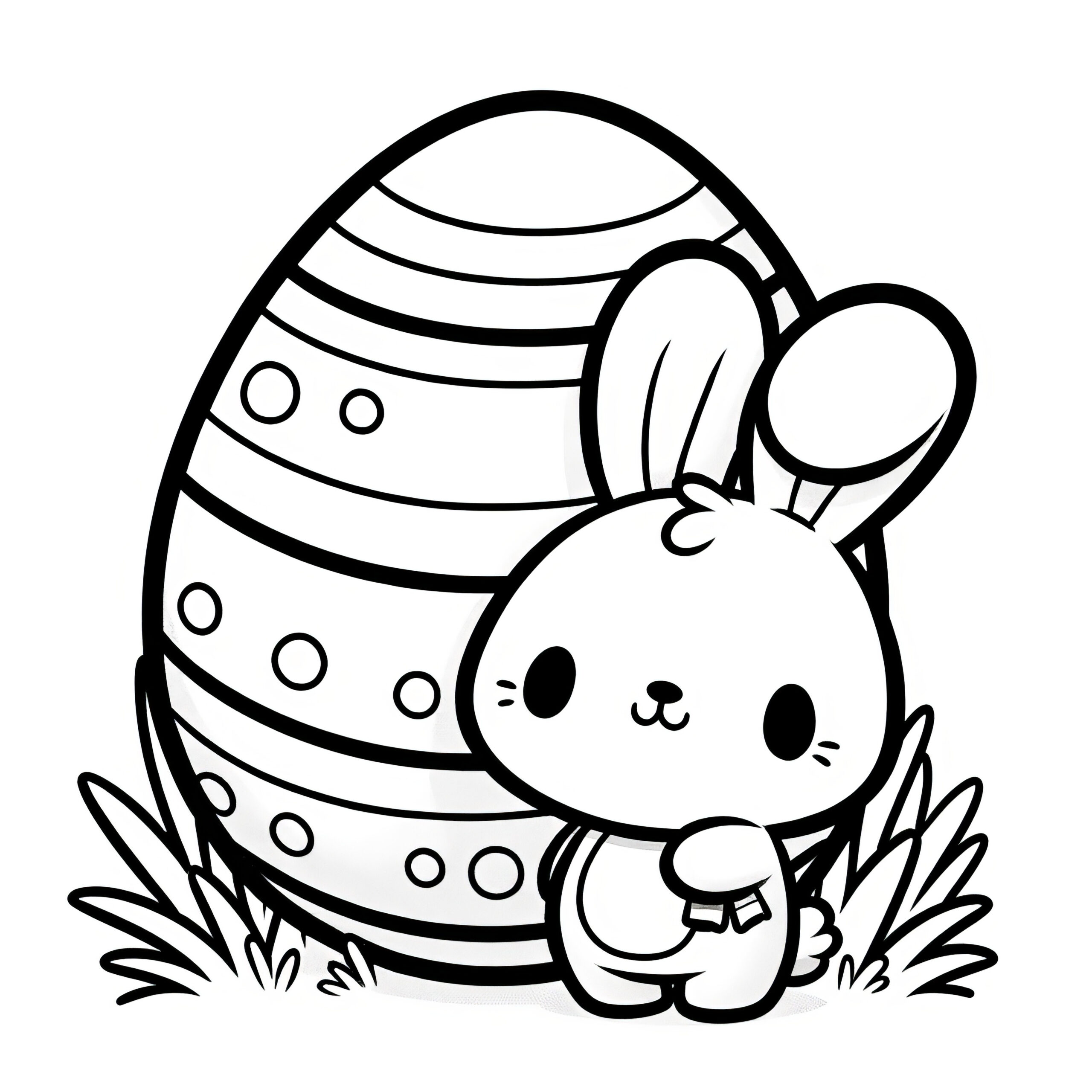 Sweet Easter Bunny With A Huge Easter Egg: Simple Coloring Page (Free) with Easter Coloring Printable