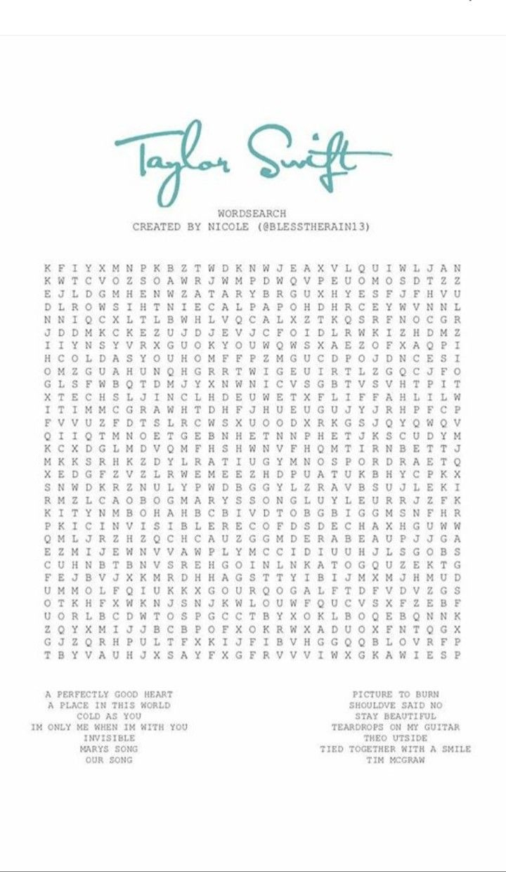 Taylor Crossword throughout Taylor Swift Crossword Printable