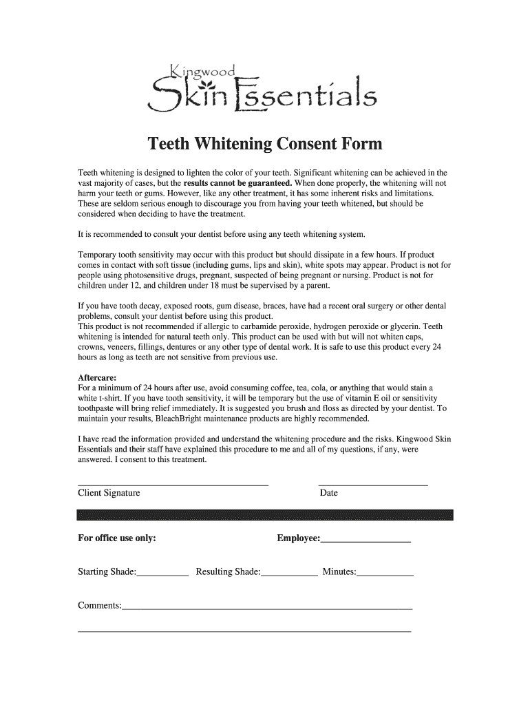 Teeth Whitening Consent Form - Fill Online, Printable, Fillable throughout Free Printable Teeth Whitening Consent Form