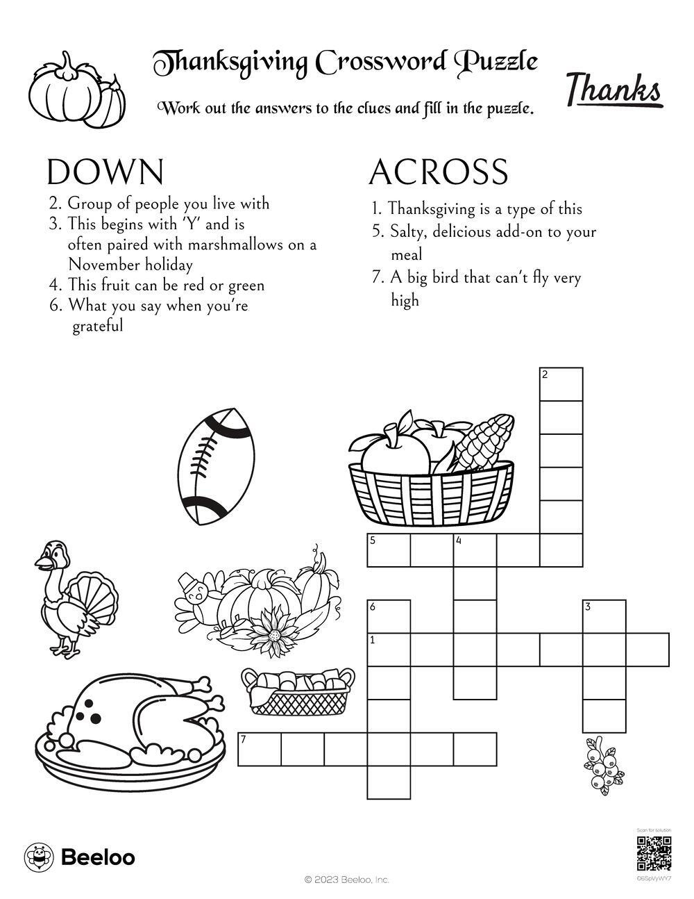 Thanksgiving-Themed Crossword Puzzles • Beeloo Printable Crafts inside Crossword Puzzles For Thanksgiving Printable