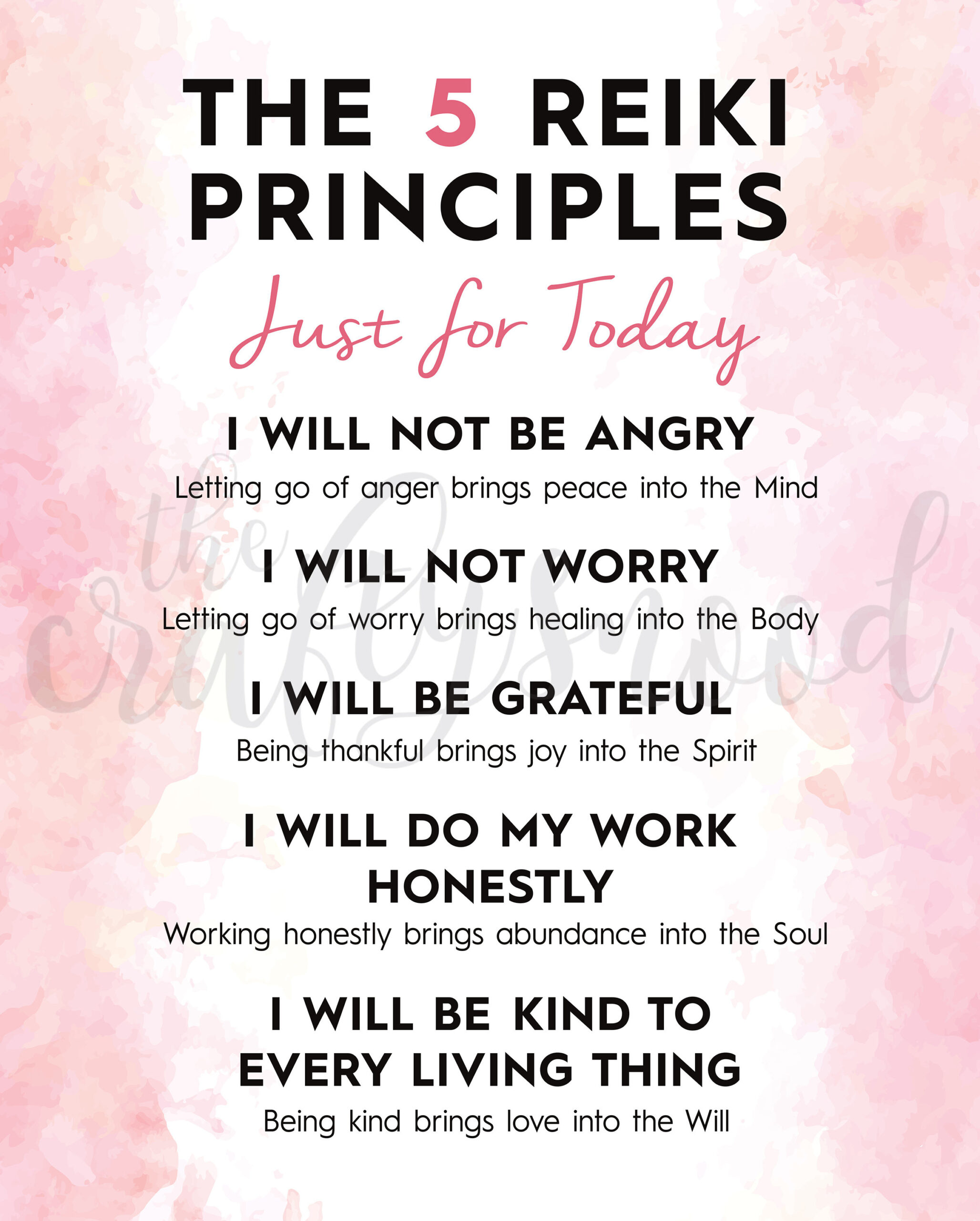 The Reiki 5 Principles - Pink - Instant Download Poster with regard to 5 Principles of Reiki Printable