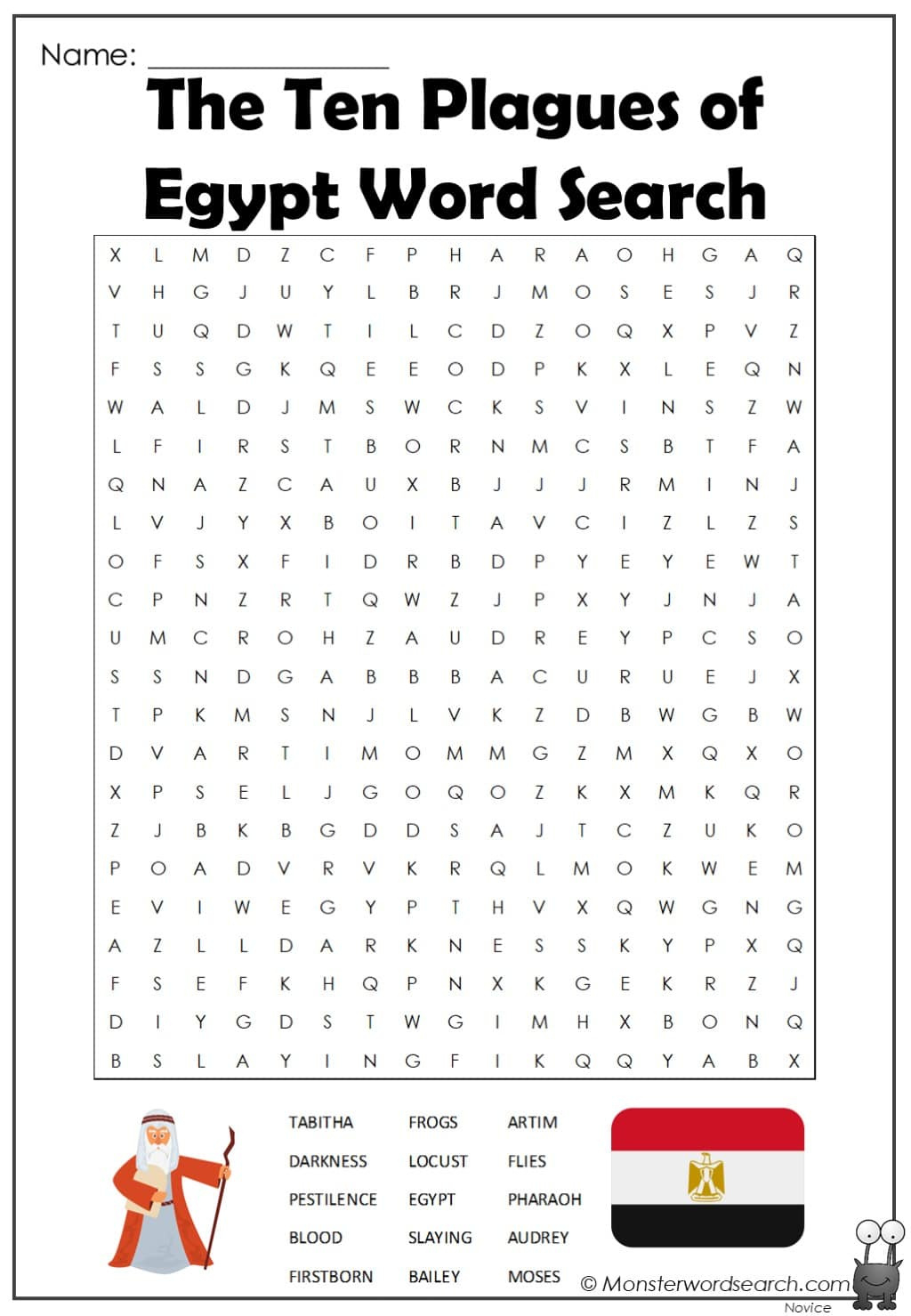 The Ten Plagues Of Egypt Word Search - Monster Word Search in 10 Plagues of Egypt Free Printables
