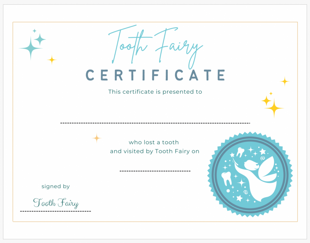 Tooth Fairy Certificate - Lakes Area Pediatric Dentistry - Michael regarding Free Printable Tooth Fairy Certificate