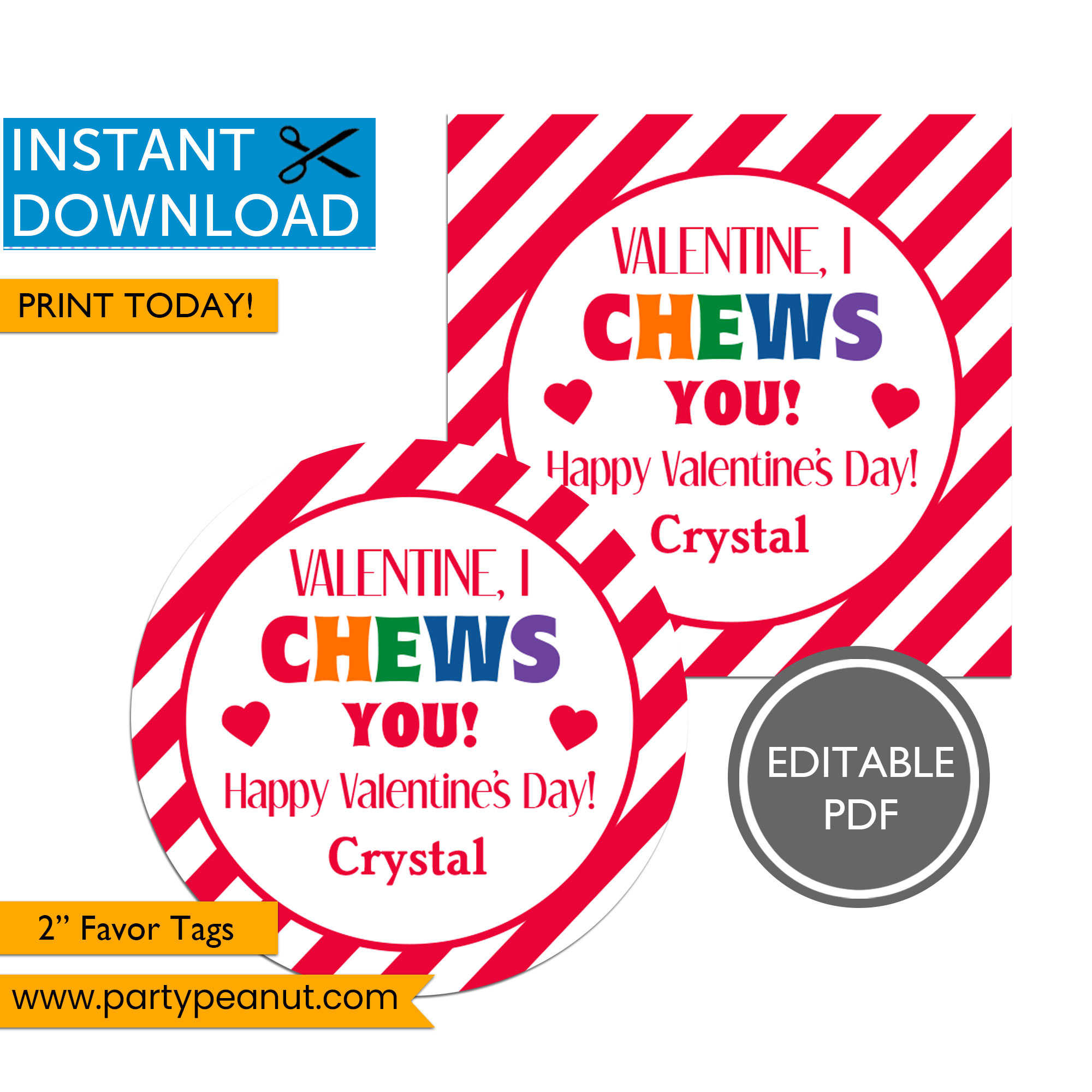 Valentine I Chews You Favor Tags - Party Peanut within I Chews You Valentine Printable