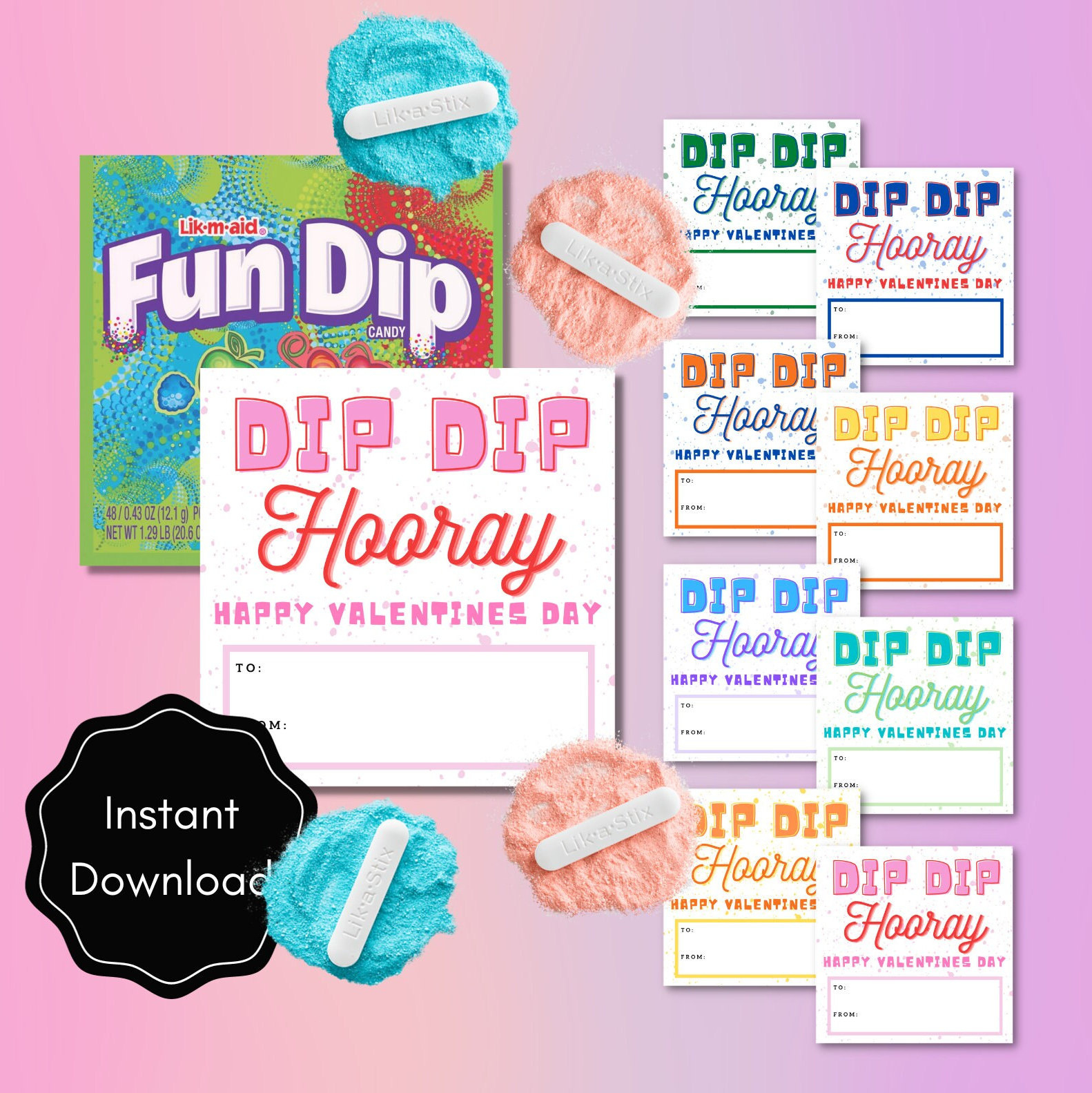 Valentines Day Fun Dip Candy Card - Printable Instant Download throughout Fun Dip Valentine Printable