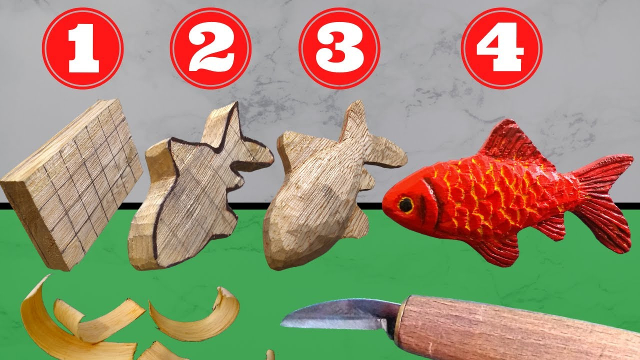 Very Simple Wood Carving Project For Beginners, Carve A Fish In Wood With Knife [ Goldfish ] inside Printable Fish Wood Carving Patterns