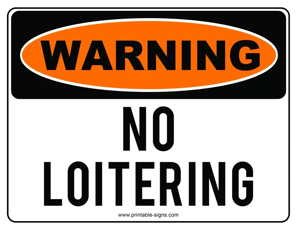 Warning No Loitering Sign Printable - Printable Signs for Printable No Loitering Sign