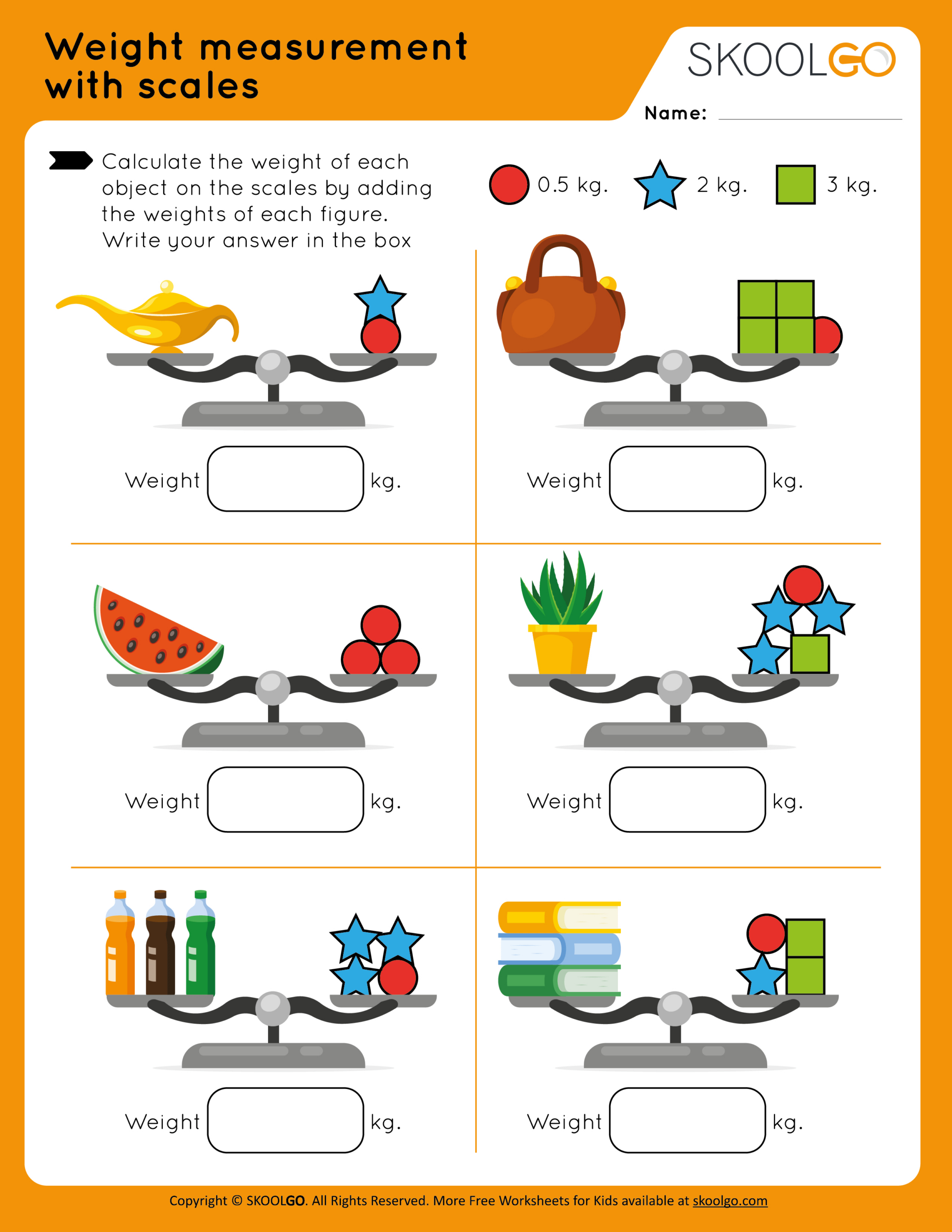 Weight Measurement With Scales - Free Worksheet For Kidsskoolgo in Weight Measurement Worksheet Printable
