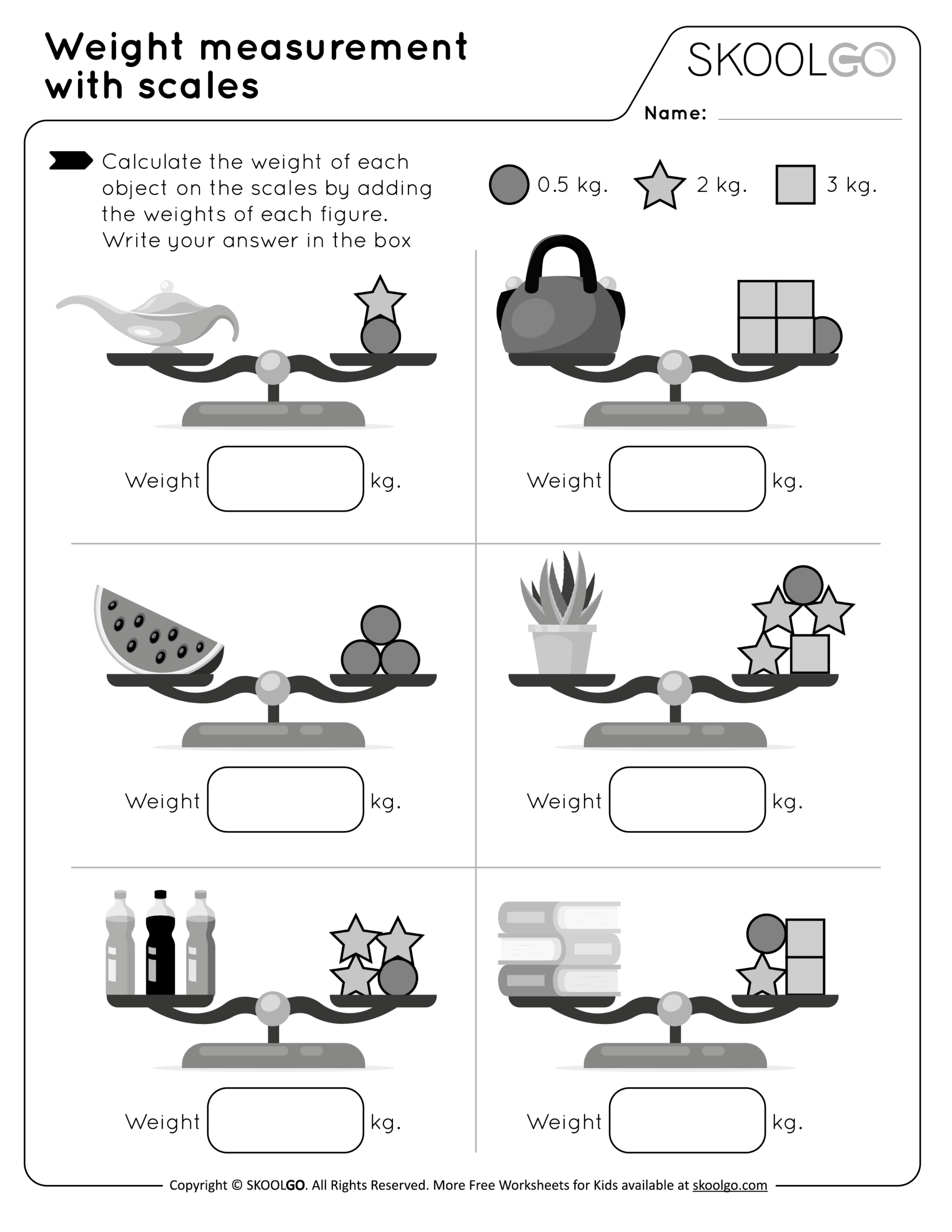 Weight Measurement With Scales - Free Worksheet For Kidsskoolgo throughout Weight Measurement Worksheet Printable
