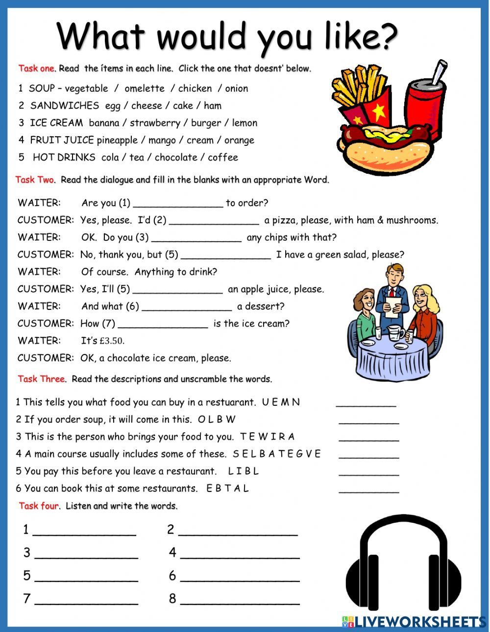 What Would You Like? Online Worksheet with regard to Speaking Worksheets Printable Pinterest