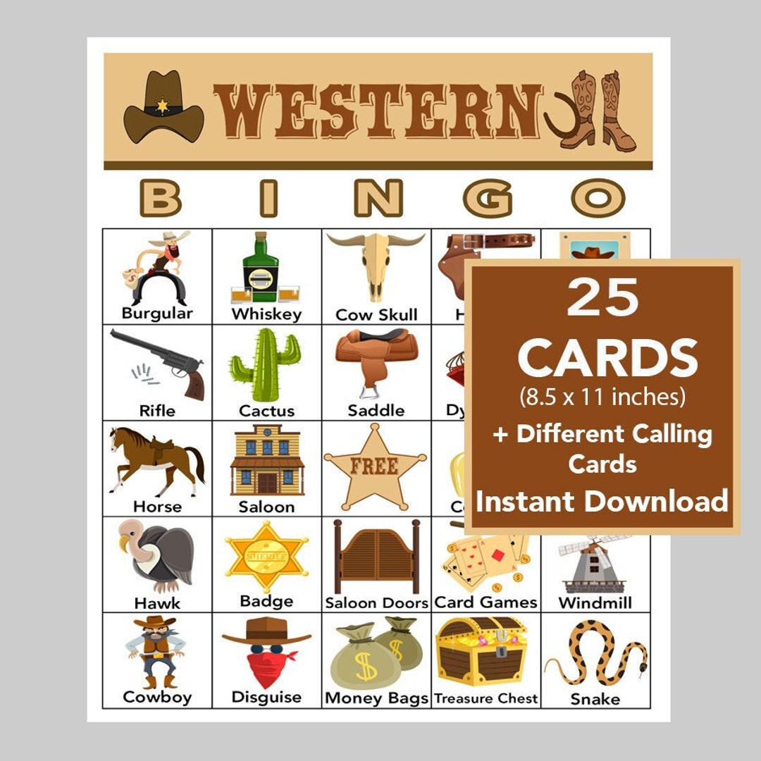 Wild West, Western, Bingo Printable Pdfs, Digital Download, Call intended for Cowboy Bingo Printable Cards Free