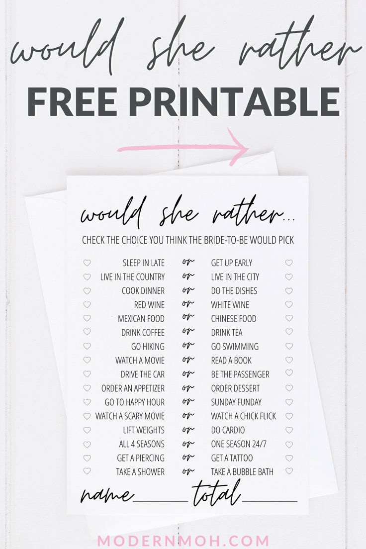 Would She Rather Bridal Shower Game Free Printable intended for Would She Rather Bridal Shower Game Free Printable