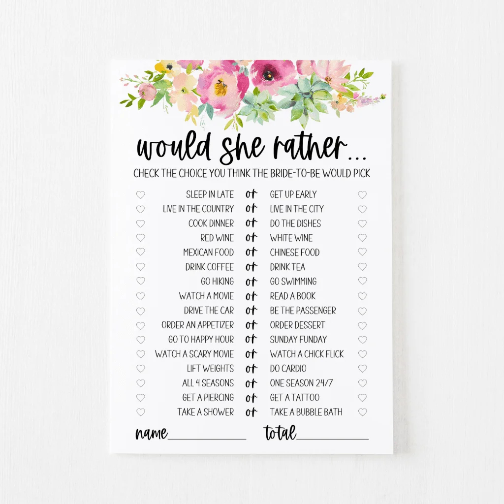 Would She Rather Bridal Shower Game Free Printable | Modern Moh with regard to Would She Rather Bridal Shower Game Free Printable