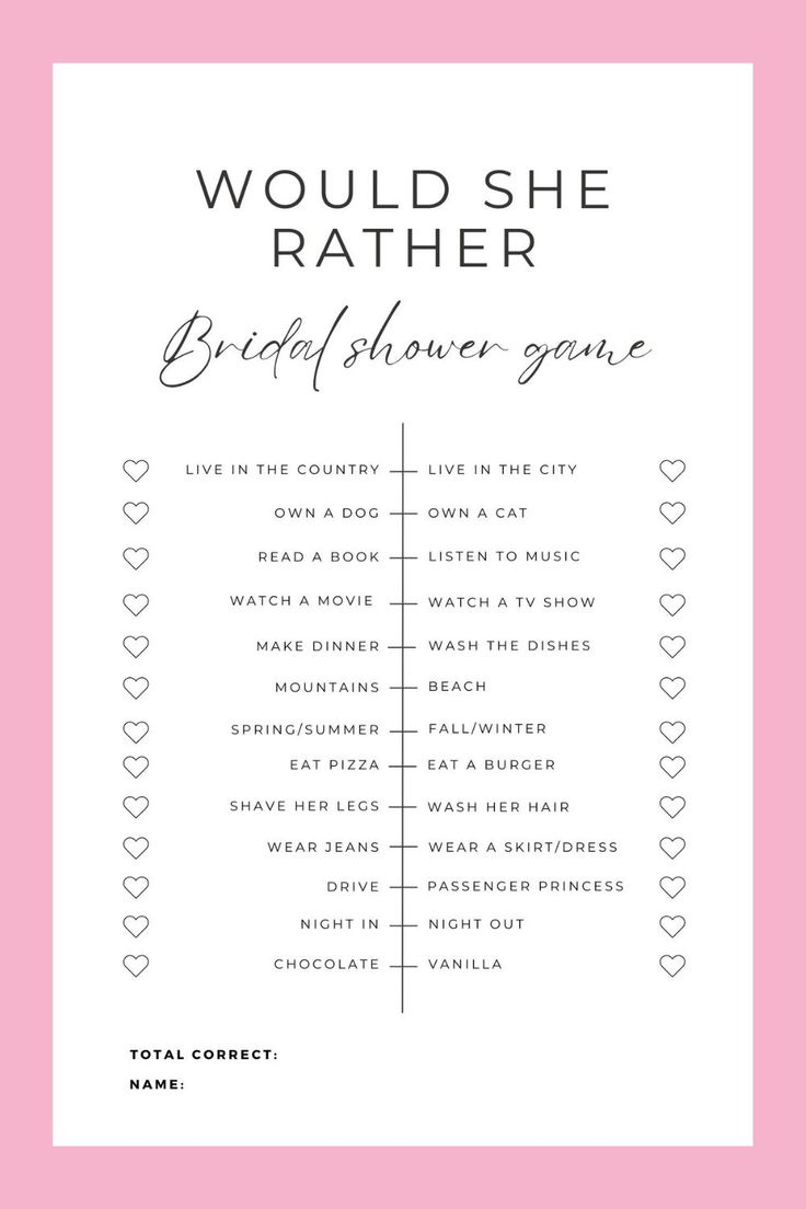 Would She Rather&amp;quot; Bridal Shower Game (Free Printable) with regard to Would She Rather Bridal Shower Game Free Printable