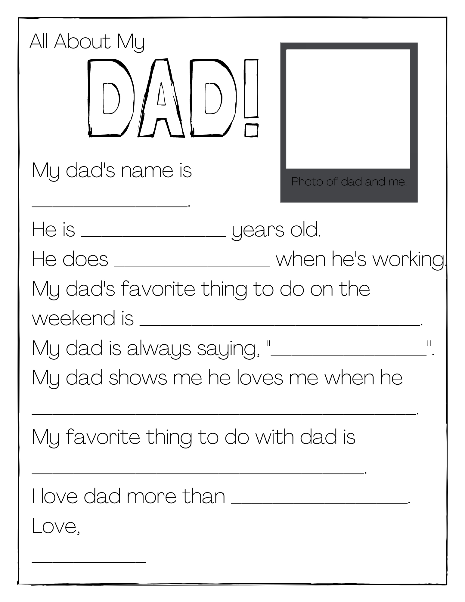 12 All About My Dad Father&amp;#039;S Day Printables — Xoxoerinsmith in Father&amp;#039;S Day Fill In The Blank Free Printable