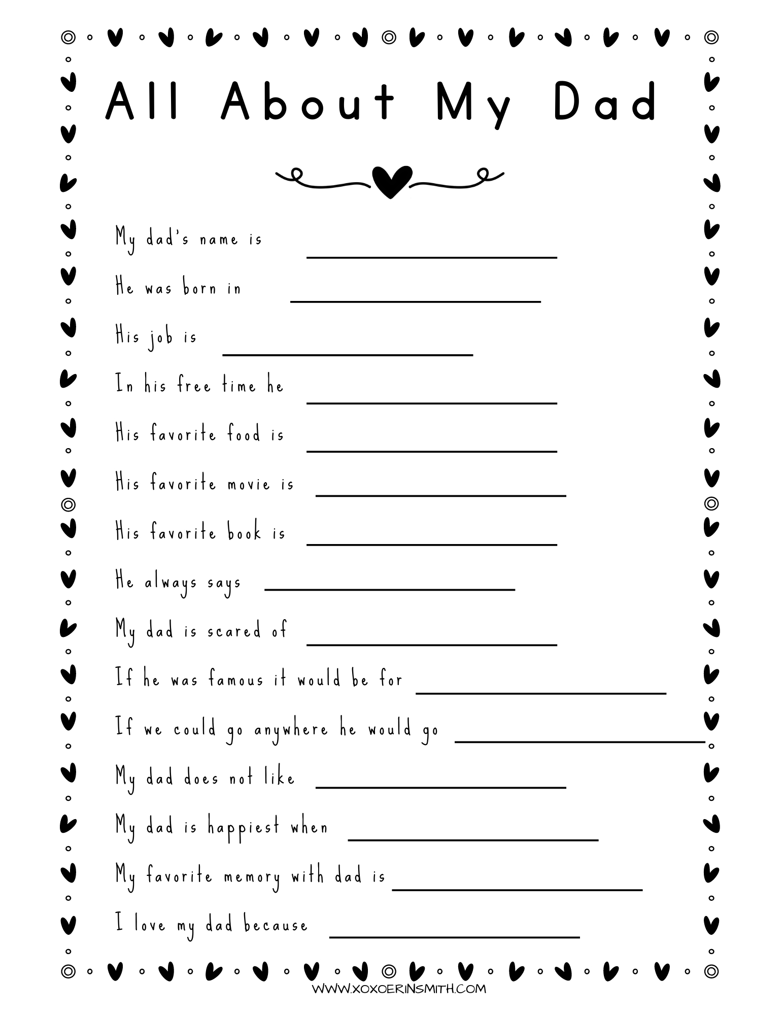 12 All About My Dad Father&amp;#039;S Day Printables — Xoxoerinsmith with regard to Father&amp;amp;#039;s Day Fill in The Blank Free Printable