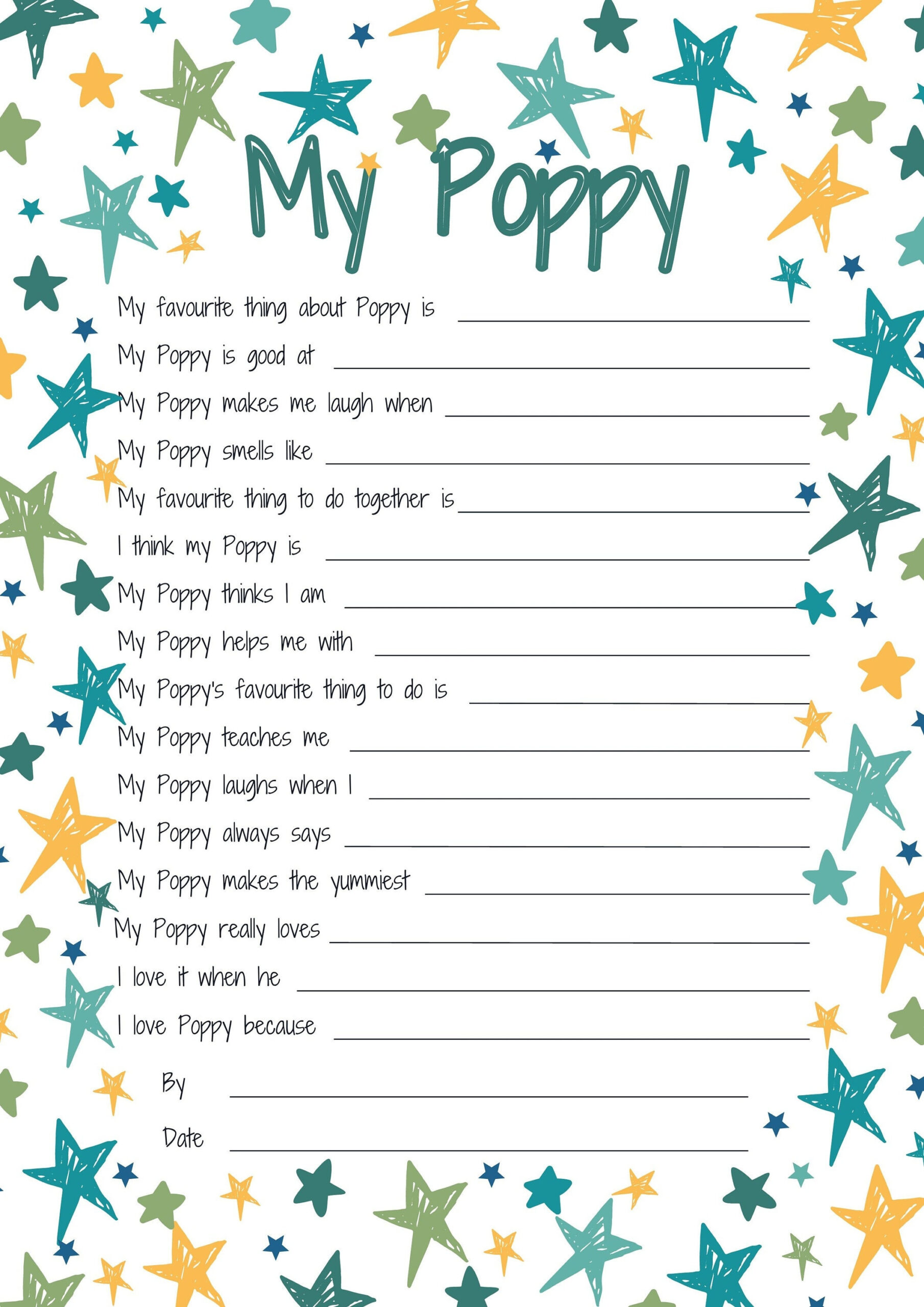 All About My Poppy Printable Fathers Day Gift Idea. Reasons I Love regarding Happy Father&amp;#039;S Day Poppy Printable