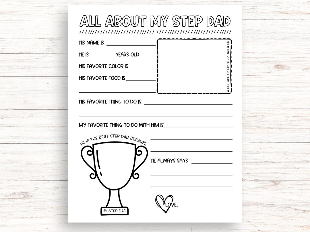 All About My Step Dad Printable, Fathers Day Printable Gift with Step Dad Father&amp;amp;#039;s Day Card Printable