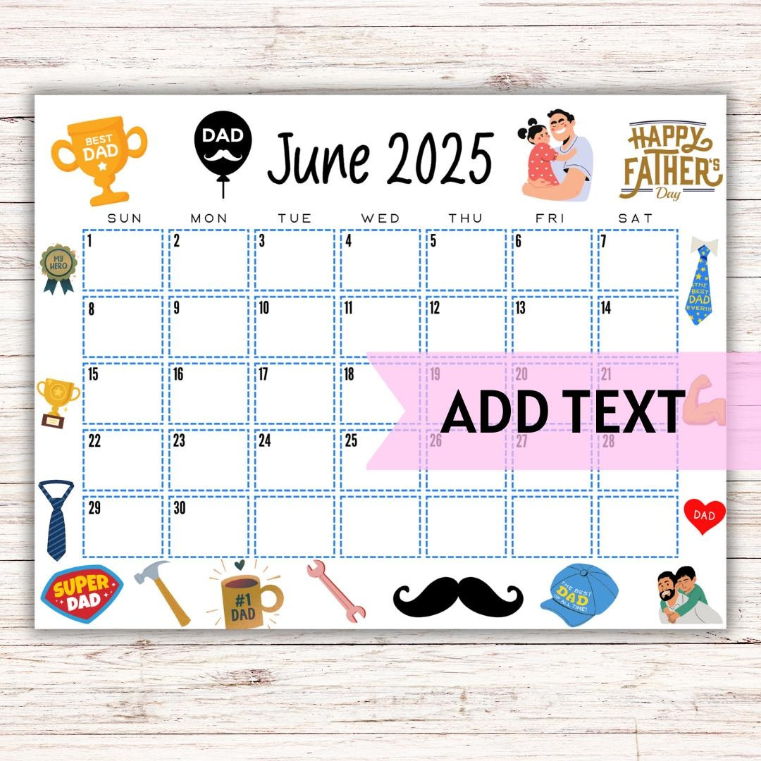 Editable Printable June Calendar 2025 | Cute Father&amp;#039;S Day Calendar | June 2025 Calendar | Monthly Calendar | Fillable Calendar - Etsy within Father&amp;amp;#039;s Day 2025 Date Printable Calendar