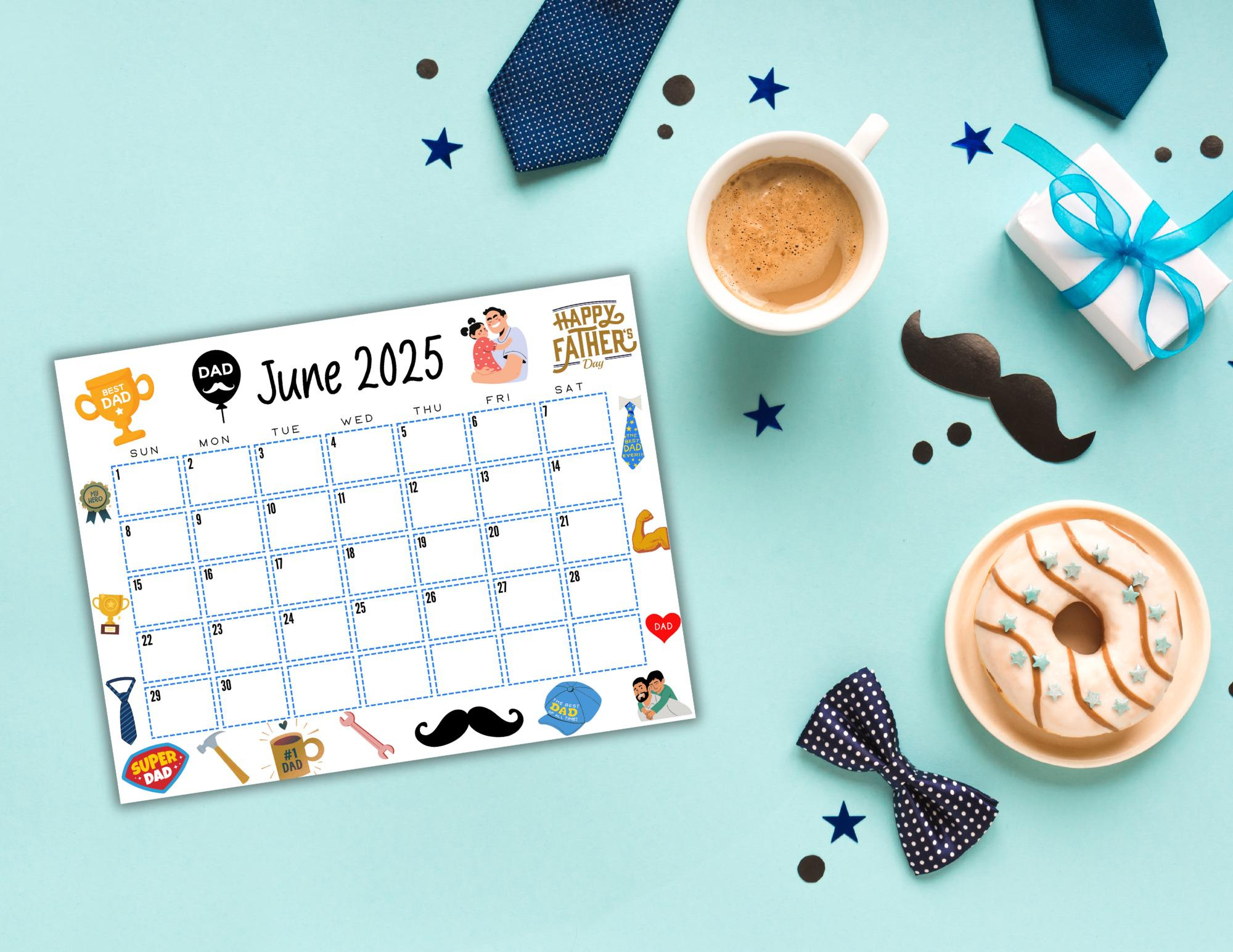 Editable Printable June Calendar 2025 | Cute Father&amp;#039;S Day Calendar throughout Father&amp;#039;S Day 2025 Date Printable Calendar