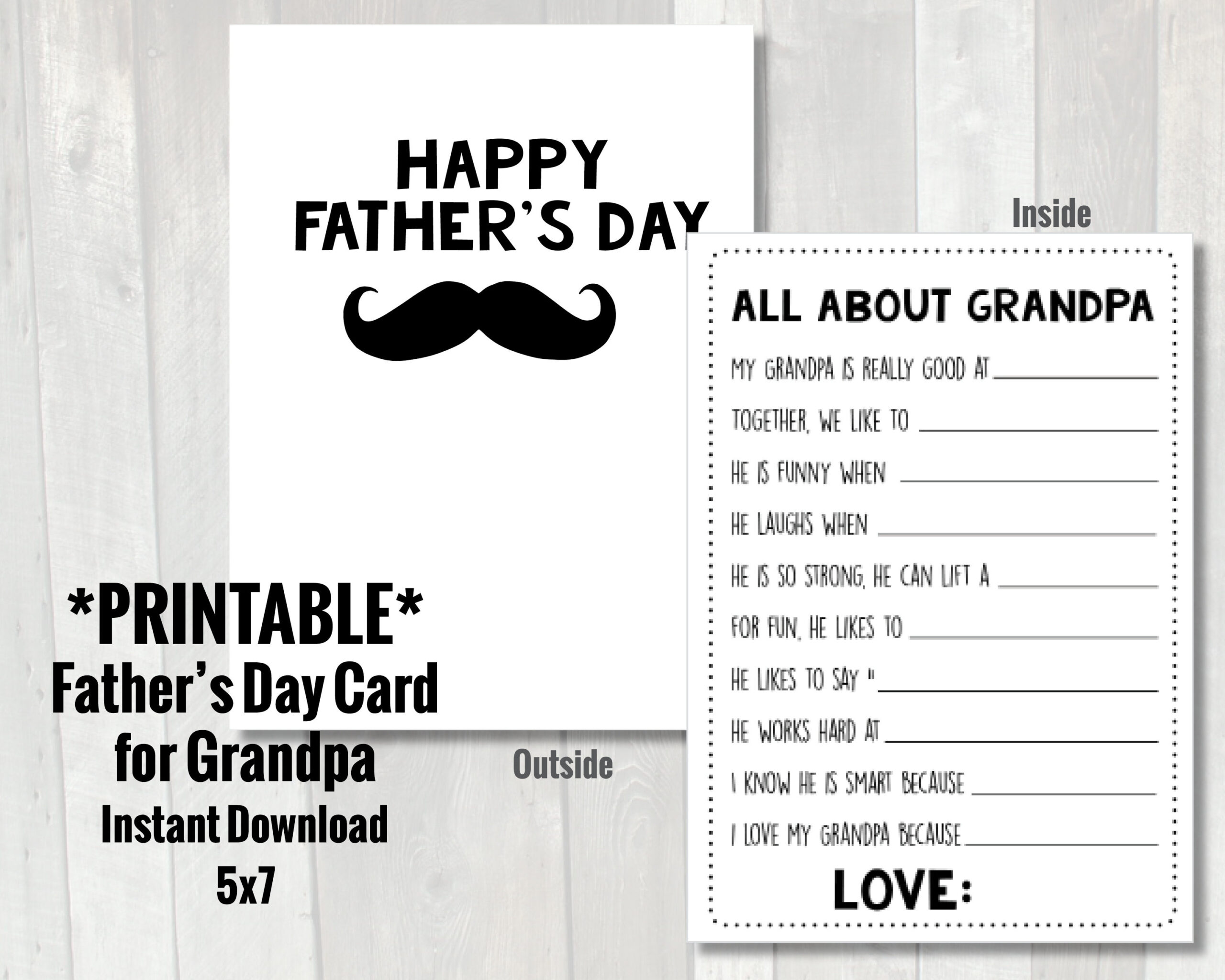 Father&amp;#039;S Day Card For Grandpa | Printable Instant Download | Father&amp;#039;S Day Card From Grandkids And Preschoolers | Father&amp;#039;S Day Questionnaire throughout Happy Father&amp;#039;S Day Grandpa Printable Cards
